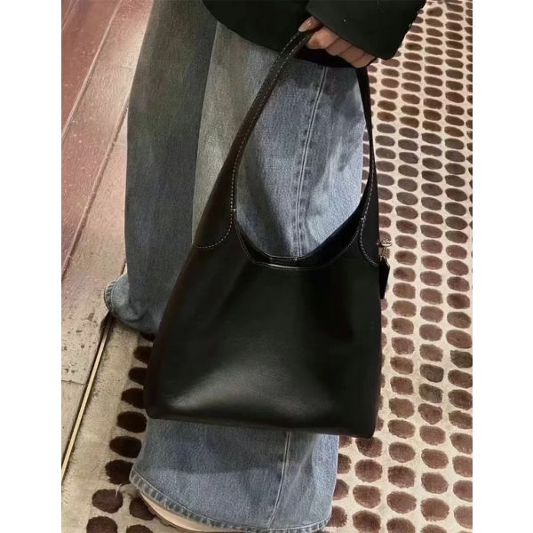 Brooklyn Tot Bag 2025 New Women's Large Capaci Genuine Leather Handbag Commuter Single oulder Handbag Casual Simple SleBLACK MEDIUM_1005009402285120