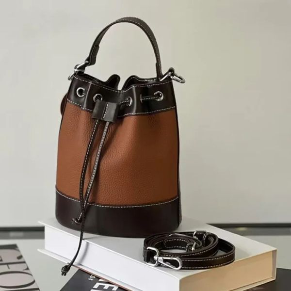 High Quality Women's Handbags Purple Fashion Genuine Cow Leather Drawstring Crossbody Bag Elegant Bucket Bag for LadiesBROWN_1005008317762779 17X12X20CM
