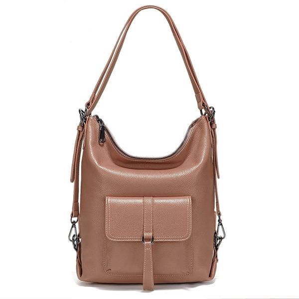 Zency Stylish Women Shoulder Bag 100% Genuine Leather Large Capacity Handbag Multifunction Satchel Bag Backpack Brown 2 in 1 BagKHAKI_1005006514730605