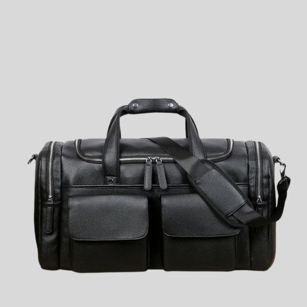 Extra Large Genuine Leather Travel Bag – Men’s 17" Laptop Duffel Bag, Cowhide Shoulder Carry-On Hand Luggage