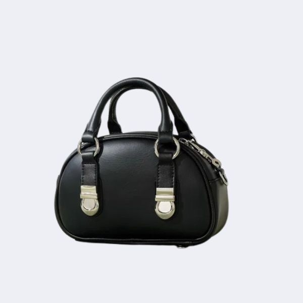 Genuine Leather Buckle Shell Bowling Bag – Women’s Retro Shoulder & Crossbody Mini Purse