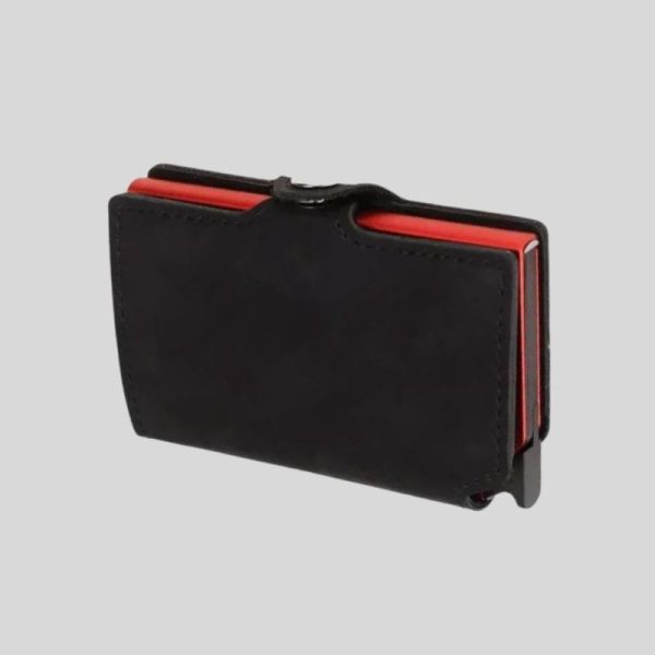 RFID Split Leather Slim Card Holder – Minimalist Money Clip