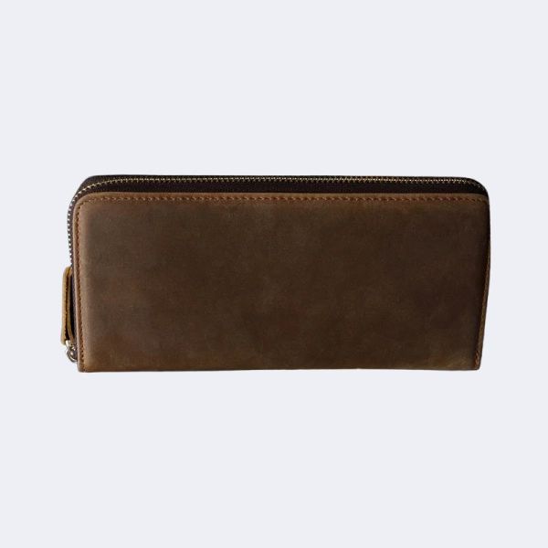 Men's Crazy Horse Leather Long Wallet Zip Around Genuine Leather Phone Case Purse with Coin Pocket & 4 Interlayer Pockets