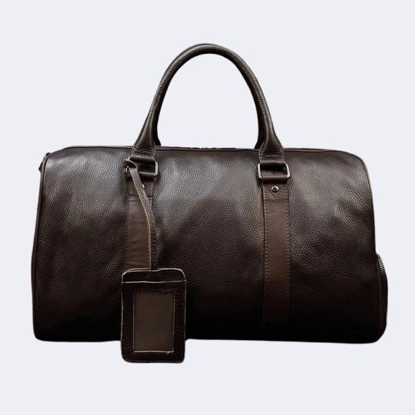 Luxury Genuine Leather Travel Bag – Cowhide Carry-On Duffle Weekender Bag for Men & Women with Shoulder Strap