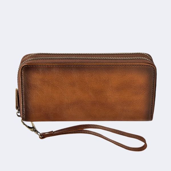 Vintage Genuine Leather Men’s Long Wallet – Crazy Horse Clutch with Phone Pocket