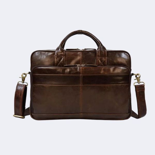 Soft Genuine Leather Men’s Briefcase – Business Laptop Shoulder Bag for 14” & 15.6” Computers