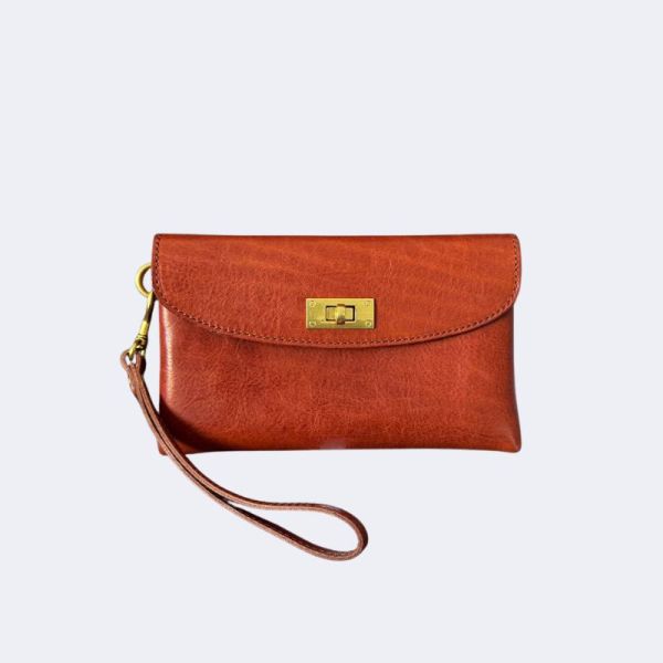 Cell Phone Bag Women Vegetable Tanned Leather Cowhide Clutch With Wrist Strap Ladies Storage Long Wallet