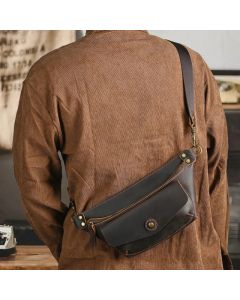 Crazy Horse Leather Men's Crossbody Bag, Motorcycle Style