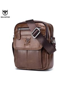 BULLCAPTAIN Mens Leather Messenger Bag Retro Crossbody Sling Pack