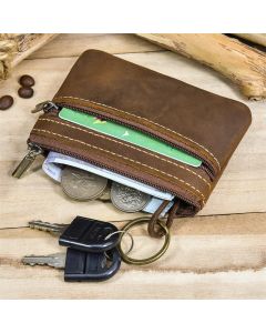 Vintage Leather Coin Purse with Keychain for Men & Women