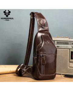 HUMERPAUL Leather Sling Bag for Men - Large Capacity Shoulder Messenger