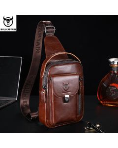 BULLCAPTAIN Men's Leather Chest Bag, Anti-Theft Crossbody Phone Bag
